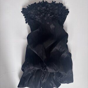 Deb Strapless Black Textured Mini Dress – Size M – Floral Appliqué Bodice
